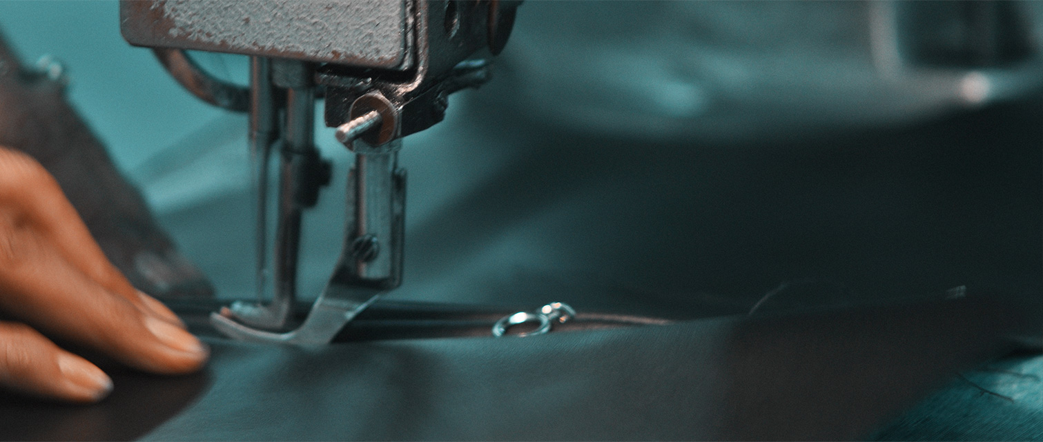 Detail stitching of a leather jacket